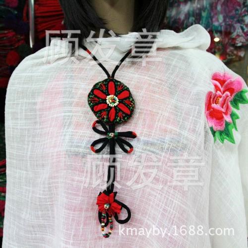 廠家批發 民族風特色布藝 盤扣項鏈 女式精品首飾 時尚手工飾品